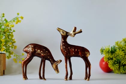 Brass Standing Deer Pair Statue (Color - Golden, Size - 7H *4.5L*2B & 4.5H *4.5L*2B) by Snova Enterprises Brass Standing Deer Pair Statue (Color - Golden, Size - 7H *4.5L*2B & 4.5H *4.5L*2B) by Snova Enterprises