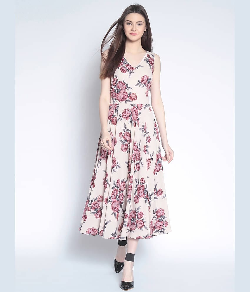 Rare Women Polyester Fit & Flare Dress ( Beige )