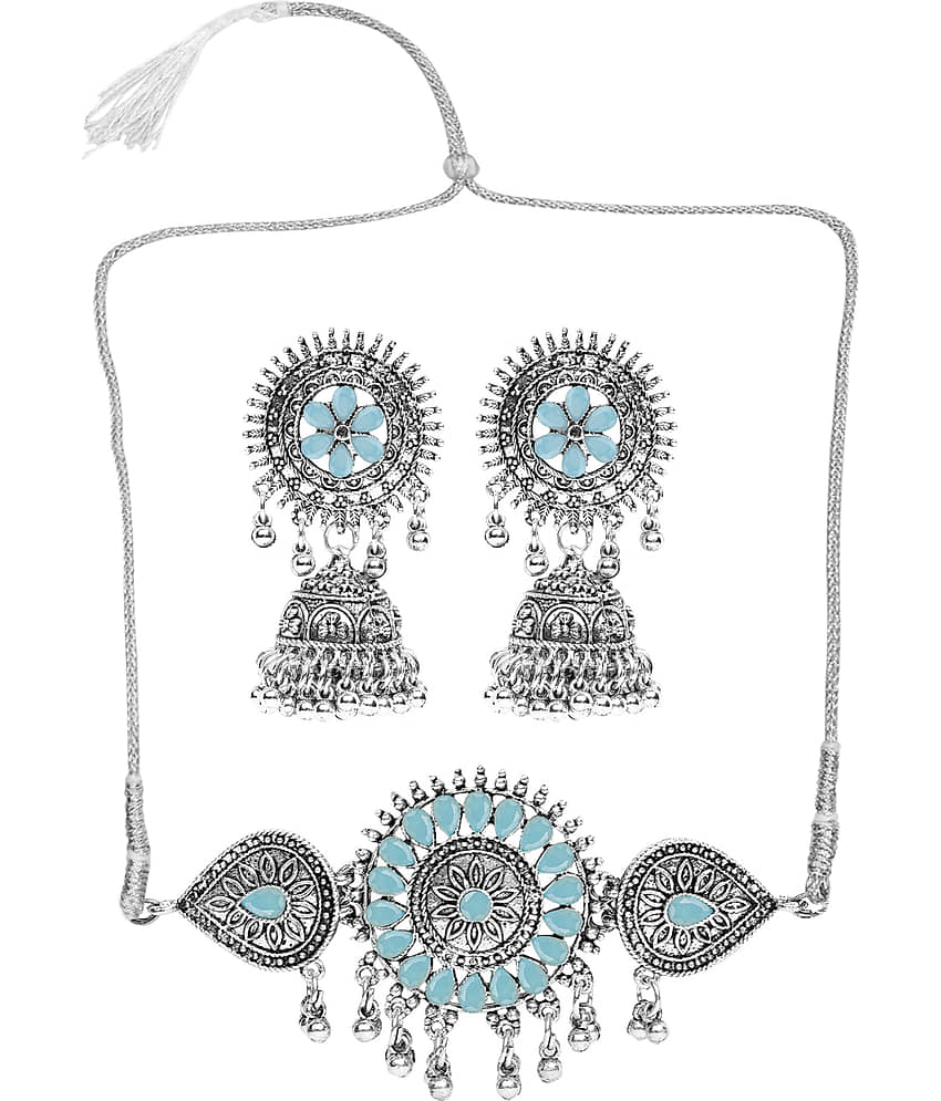 Sunhari Jewels Light Blue German Necklace Set ( Pack of 1 )