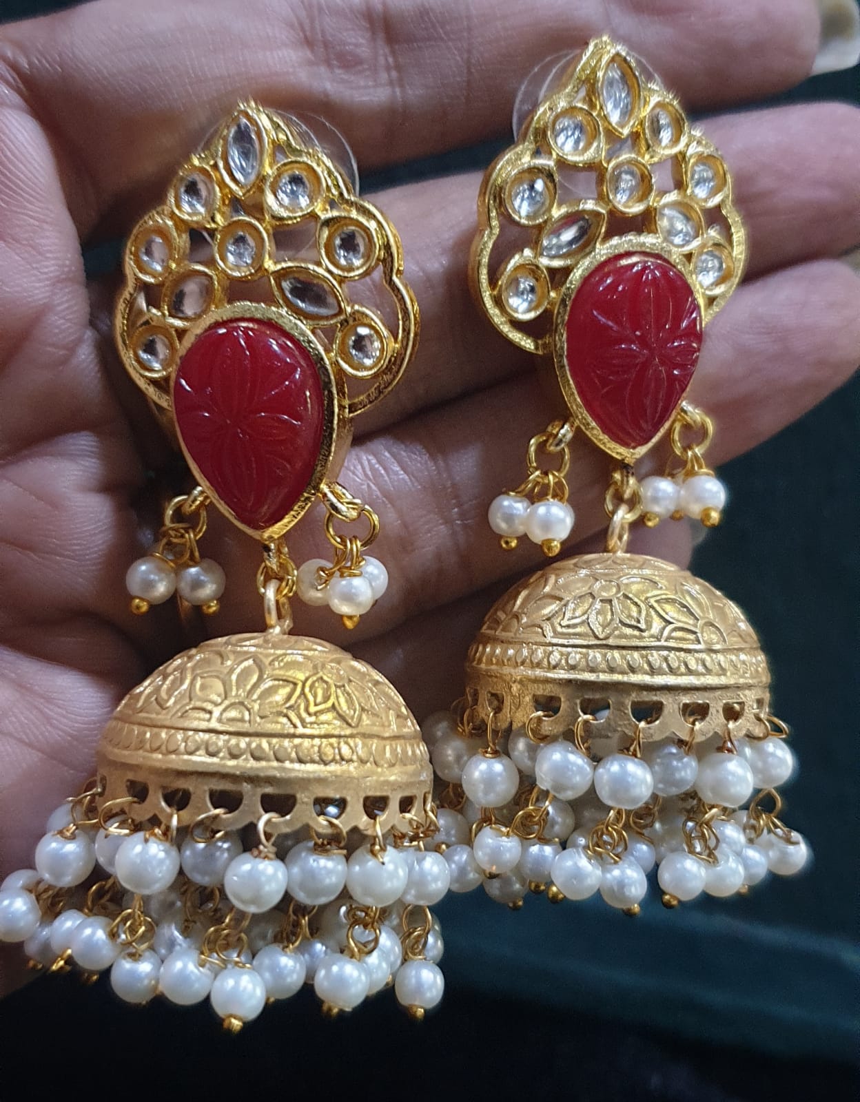 Silver Replica Jhumkas Brassbase with Handwork