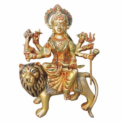 Brass Durga Ji God Idol - Traditional Handcrafted Showpiece, Height : 10.5 Inch (BSMAS937 B)