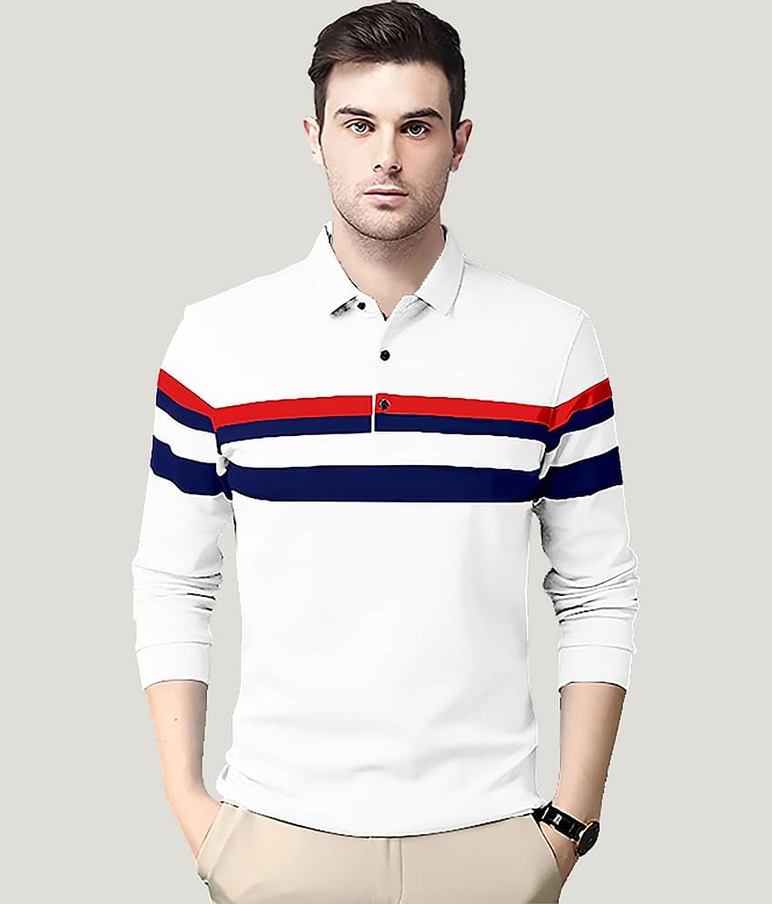 AUSK Pack of 1 Cotton Blend Regular Fit Striped Full Sleeves Men's Polo T Shirt ( Green )