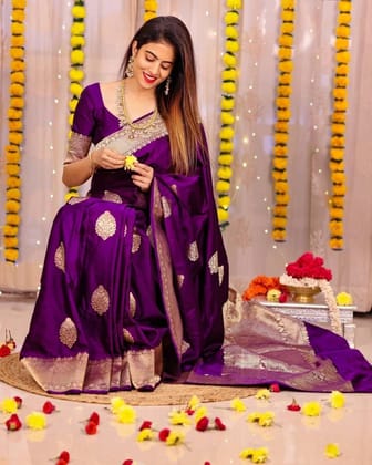 Purple Woven Design Banarasi Pure Lichi Silk Saree
