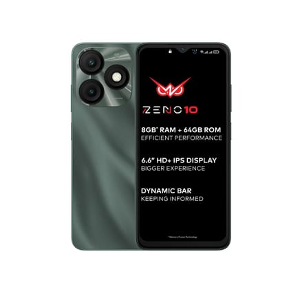 Itel ZENO 10|6.6" HD+ Display with Dynamic Bar| 3GB RAM + 64GB ROM, Upto 8GB RAM with Memory Fusion|Octacore Processor|8MP AI Dual Rear Cam|5000 mAh Battery | Phantom Crystal