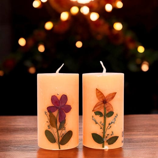 Eco-friendly Soy Wax Scented Pillar Candles-Set of 2 - Cinnamon orange
