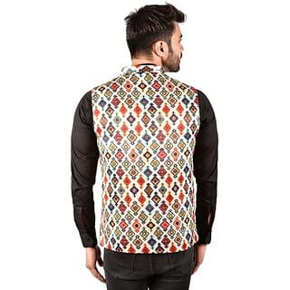 PrintCulture Men Printed Multicolor Cotton Blend Nehru Jacket PrintCulture Men Printed Multicolor Cotton Blend Nehru Jacket