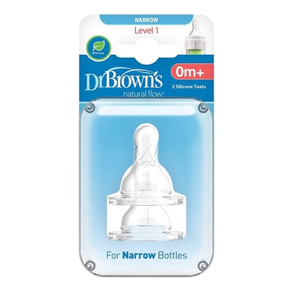 Dr Brown's Natural Flow 2 Silicone Teats Narrow Level 1-302-GBX2 / 0m+