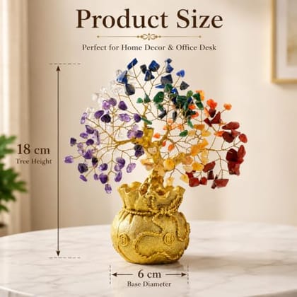 ZAICUS 7 Chakra Crystal Tree with Golden Money Bag Base Home Decor, 7 Inch