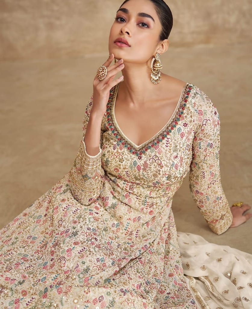 Top Trending White Floor Touch Georgette Anarkali Suit For Women