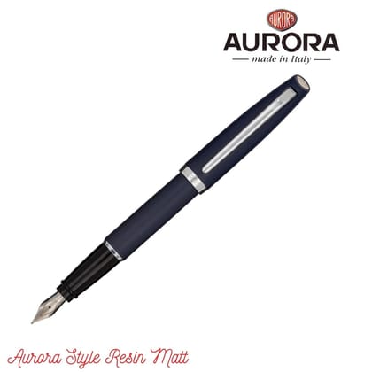 Aurora Style Matt Resin Fountain Pen-EF / Blue / Chrome Trims