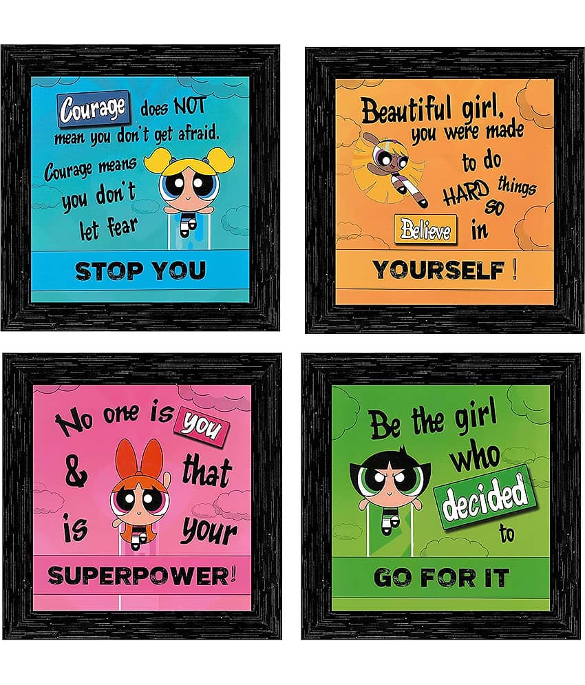 Indianara Girl Kids Motivational Quotes Framed Wall Hanging Laminated Paintings Matt Art Prints without Glass Set of 4 Multicolor
