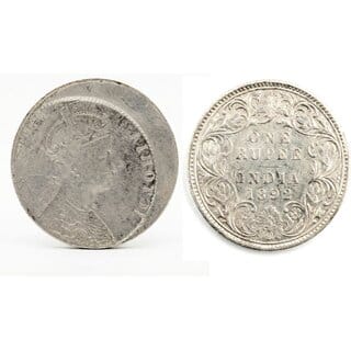 Brockage Error 1 Rupee, Victoria Queen Silver Plated Ancient India Coin Heritage