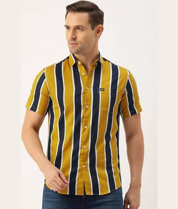 The Indian Garage Co Men Mustard Yellow & Navy Blue Slim Fit Striped Casual Shirt