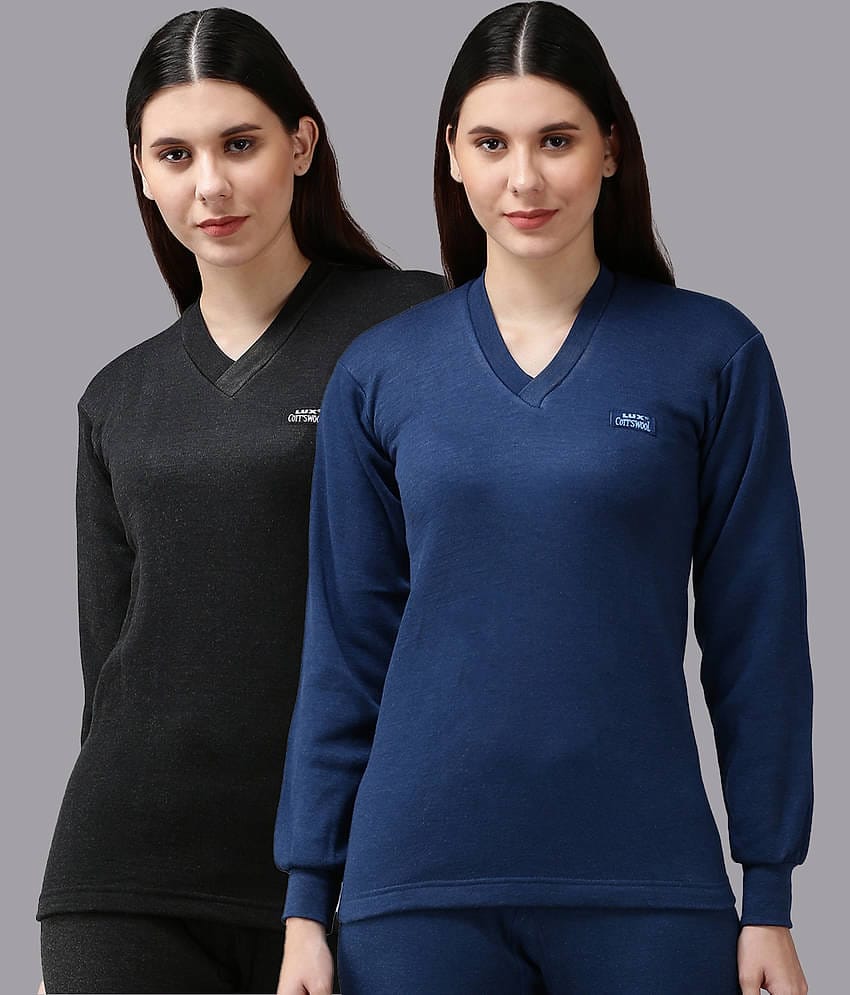 Lux Cottswool Cotton Blend Thermal Tops - Multi Color Pack of 2