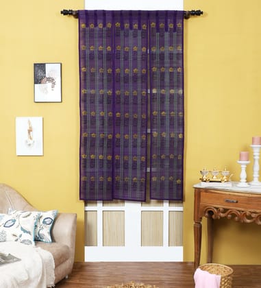 Three Panel Bamboo Curtain - Purple-6 ft length