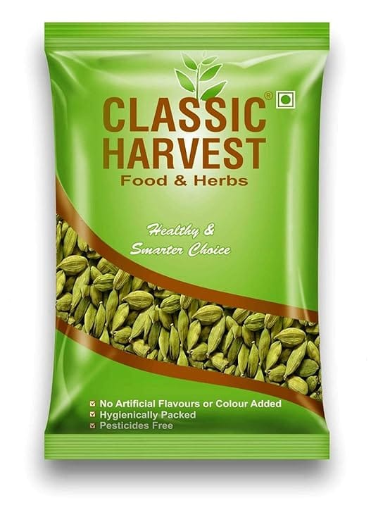 CLASSIC HARVEST PURE & NATURAL GREEN CARDAMOM/CHHOTI ELAICHI/ELAICHI 50G