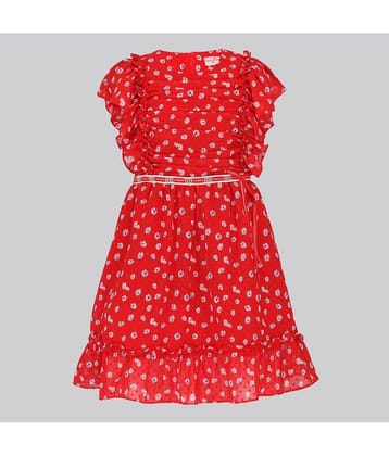 Cutecumber Georgette Fit And Flare Dress For Girls ( Pack of 1 , Red )