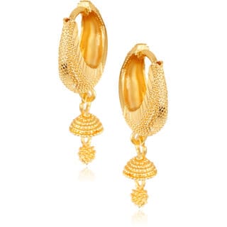 Filigree work Gold Plated alloy Hoop Earring Clip on fancy drop Bali Earring for Women and Girls