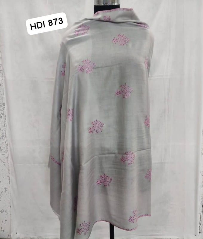 Grey Sozni Embroidered Pashmina Shawl – Handcrafted Elegance in Pure Wool | Artisan Luxury from Heritage Design Inc