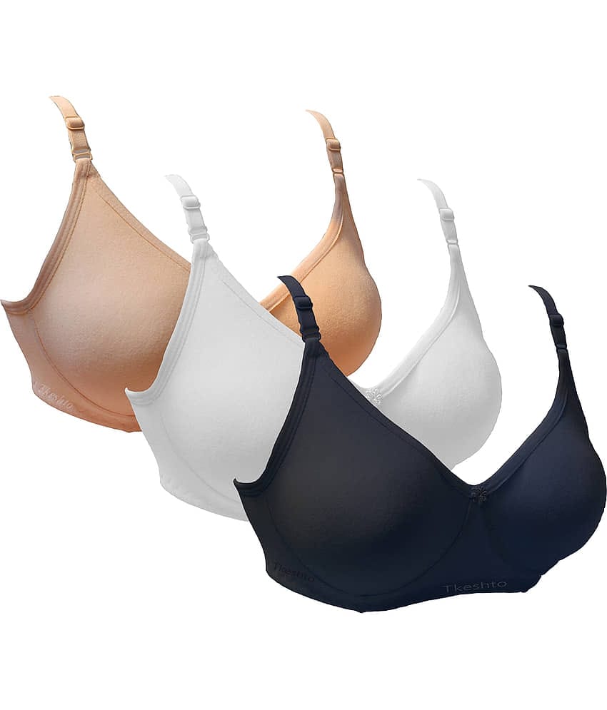 Tkeshto Pack of 3 Cotton Non Padded Women's Everyday Bra ( Multi Color )