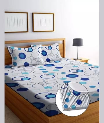 YKNIP Cotton Geometric Fitted 1 Bedsheet with 2 Pillow Covers ( King Size ) - White