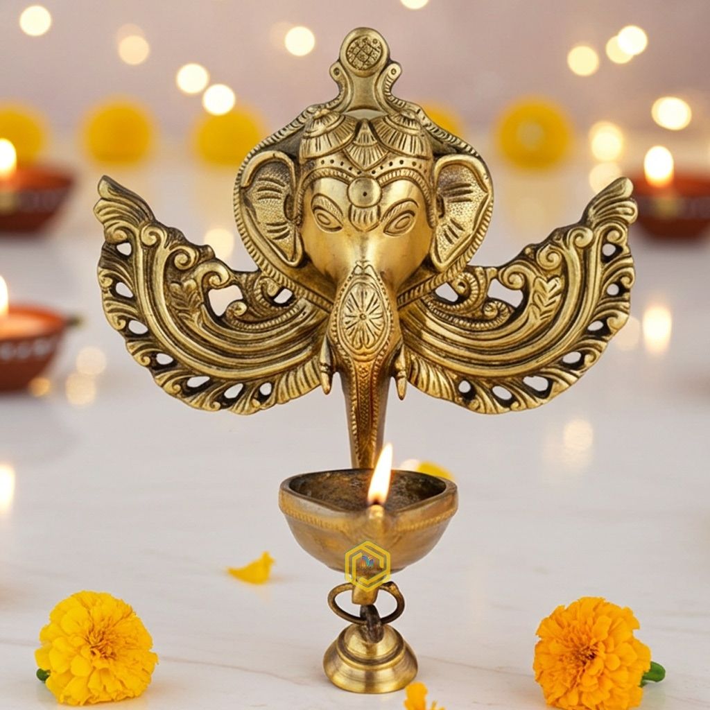 Brass Wall Hanging Evil Eye Protector Oil Lamp Deepak  - Hanging Brass Deepak for Good Luck, Height : 10.5 Inch (BSMAS1202 A)