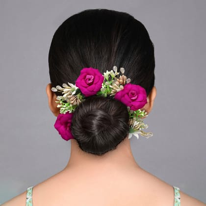 Purple Color Rose Flower Gajra For Women Hair Pin (HRP229PRP)-Length: 22.00 CM x Width: 4.50 CM / Purple / Synthetic