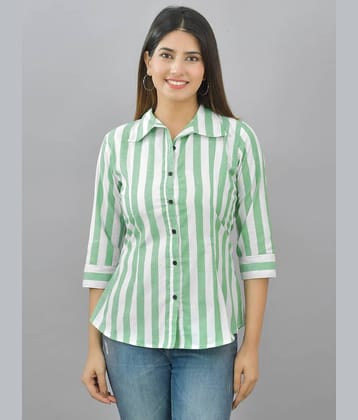 QuaClo Women Striped Cotton Shirt ( Green )