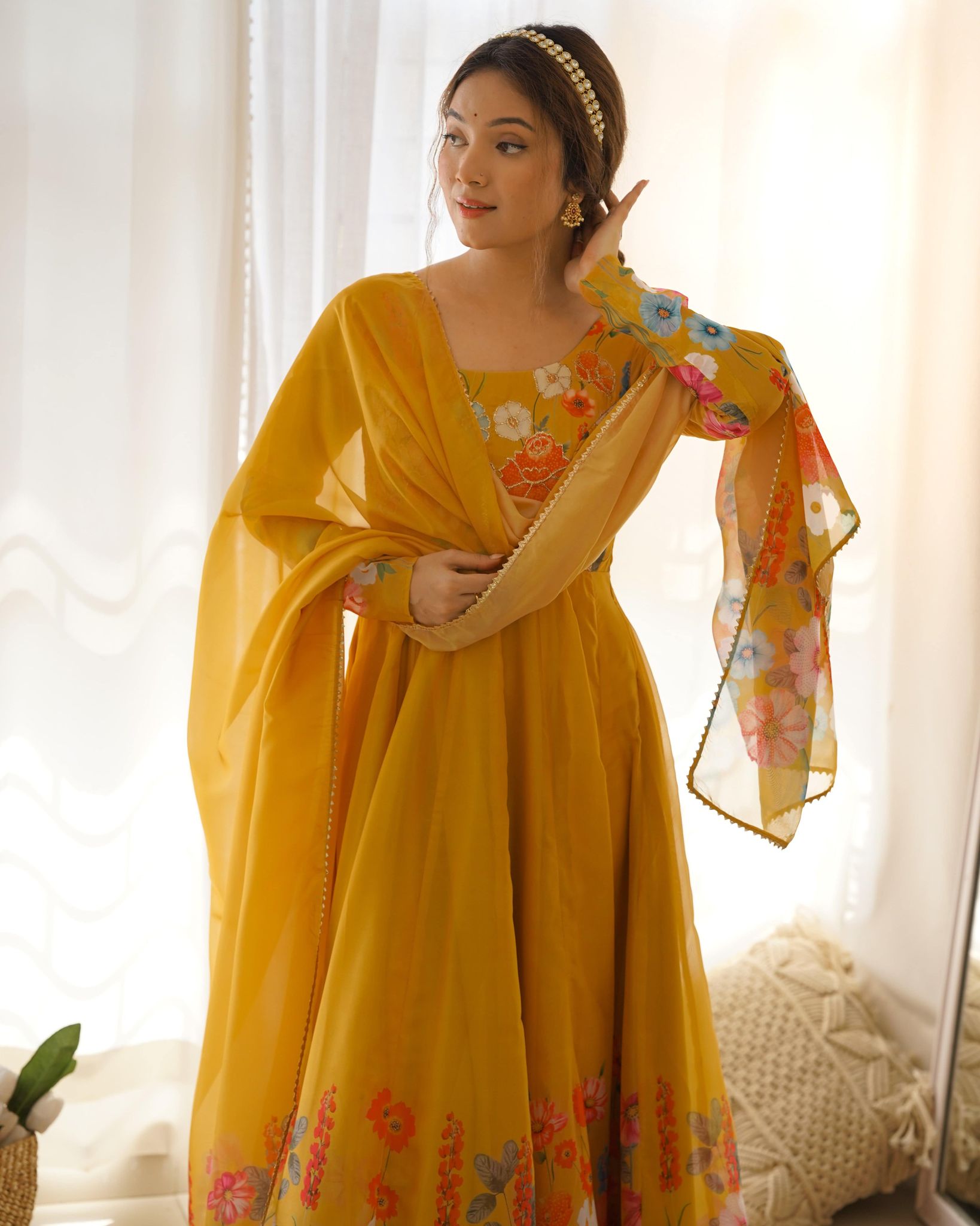 Timeless Floral Printed Organza Anarkali Suit Set – Perfect for the Festive and Wedding Season-xs