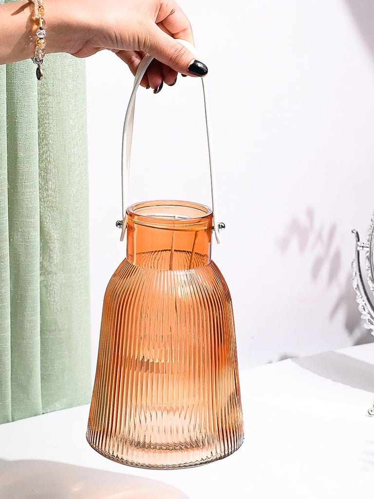VON CASA Orange Cylindrical Glass T-Light Holder