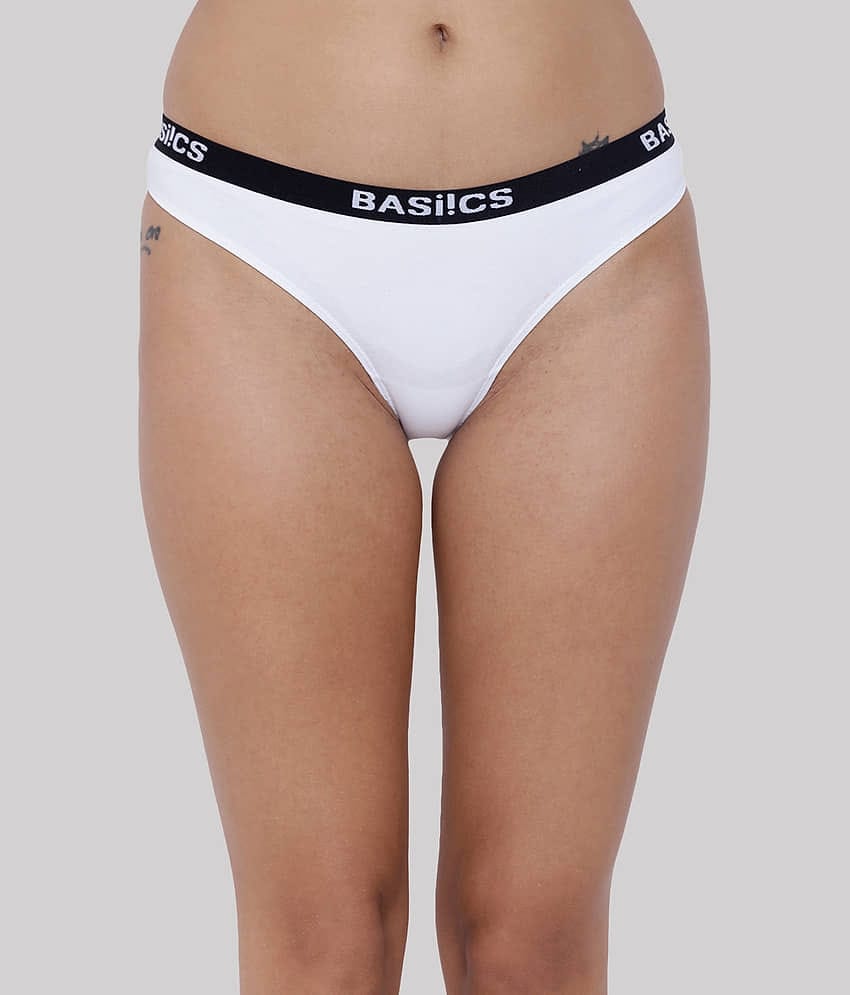 BASIICS By La Intimo Cotton Lycra Solid Women's Bikini ( White ) BCPBR08