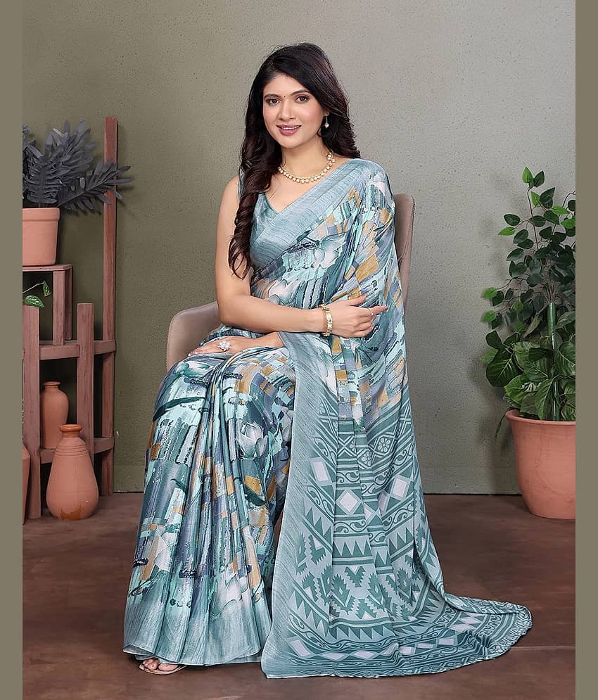 Yashika Silk Printed Regular Saree With Unstitched Blouse Piece ( Blue )