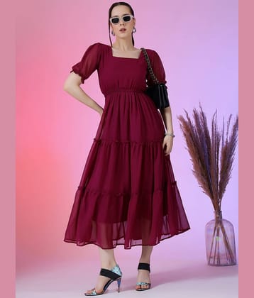 Femvy Women Georgette Solid Fit & Flare Dress ( Purple )