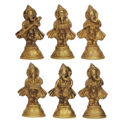 Brass Showpiece Musical Ganesh 6 Pcs Set God Idol Statue (BSMAS1368 D)