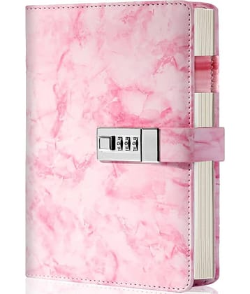 GEEO Marble Diary Journal with Locks for Girls and Women Secret Diaries Journal with Code Lock A5 Marble Notebooks with Combination Lock PU Leather Cover Diary Notebook (Pink)