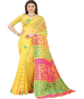 NENCY FASHION Cotton Printed Saree With Unstitched Blouse Piece ( Gold )