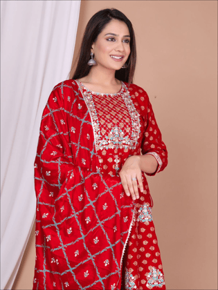 Rayon Set With Heavy Embroidery-S / Red