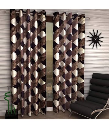 Panipat Textile Hub Checks Semi-Transparent Eyelet Window Curtain 5 ft Pack of 2 -Brown