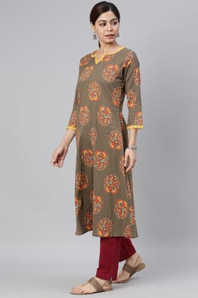 Taupe Cotton A-Line Kurta VCKSL8237 Taupe Cotton A-Line Kurta VCKSL8237