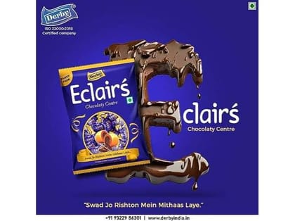 Derby Caramel Eclairs Chocolaty Centre - Pack Of 1, 350g Pack (100 Pcs in Poly)