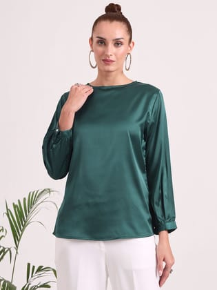 Women's European Satin Bishop Sleeves Top-M