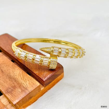 Gothic Nail Baguette Cubic Zirconia 18K Gold Openable Kada Bracelet For Women-Gold