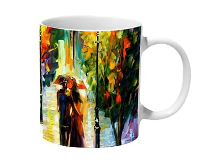 Multicolor Couples Walking Under The Umbrella Art Ceramic Mug