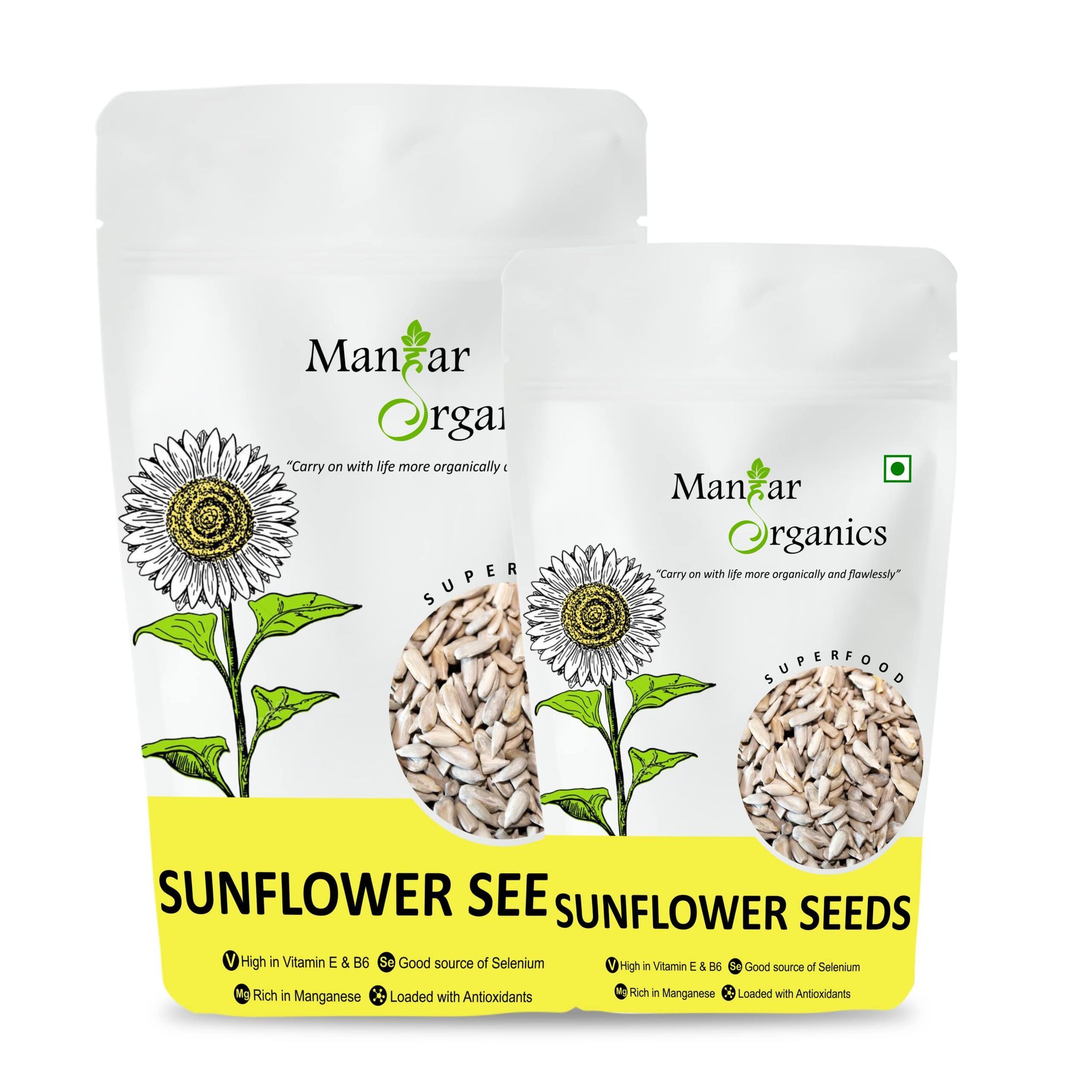 ManHar Organics Raw Sunflower Seeds 750gm for eating - AAA Grade |Protein and Fiber Rich Superfood| ( pack of 2 , 500gm + 250gm )