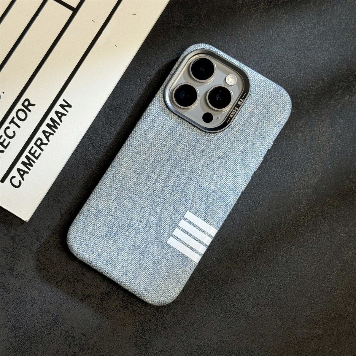 iPhone Series Retro Linen Denim Design Magnetic Case-iPhone 13 / Light Blue