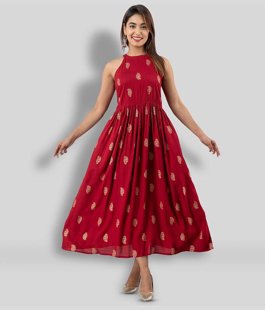 FABRR Women Rayon Printed Ethnic Dress ( Green )