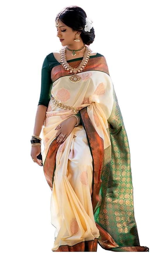 Women's Kanjivaram Woven Soft Silk Saree With Blouse Piece