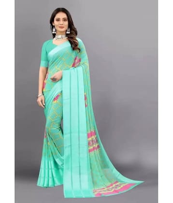 Sitanjali Lifestyle Georgette Printed Saree With Unstitched Blouse Piece ( Light Green )