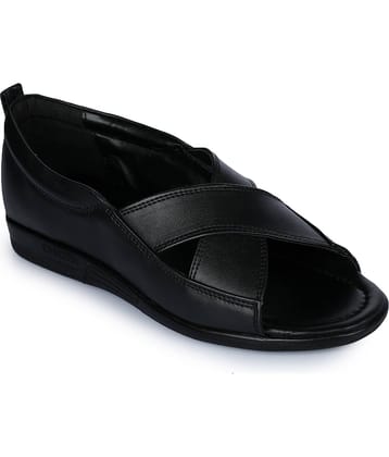 Liberty Black Faux Leather Floater Sandals