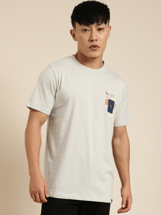 Grey Printed Crew Neck Tshirt-S